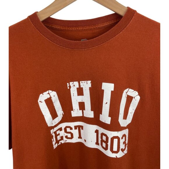 Vintage 90s Ohio EST. 1803 Orange Short Sleeve T -Shirt Mens Size Large - Picture 2 of 6